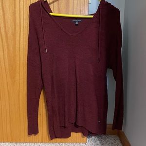 American Eagle Maroon Hooded Long Sleeve
